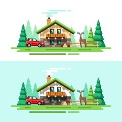 Country house. Nature. Summer. Flat design vector concept illustration.