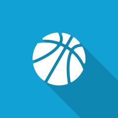 Flat Basketball icon with long shadow on blue backround