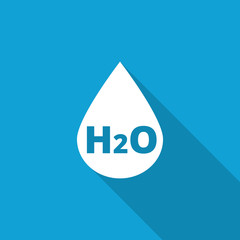 Flat Water icon with long shadow on blue backround