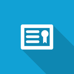 Fototapeta premium Flat Diploma icon with long shadow on blue backround