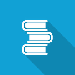 Flat Books icon with long shadow on blue backround