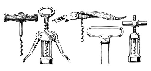 Vector illustration set of corkscrews - obrazy, fototapety, plakaty