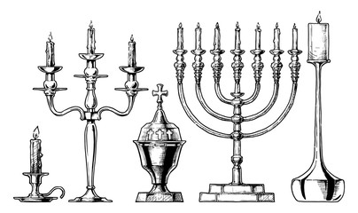 Vector illustration set of candlesticks. - obrazy, fototapety, plakaty