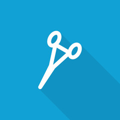 Flat Surgical Clamps icon with long shadow on blue backround