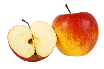 One and a half red apples isolated on a white background