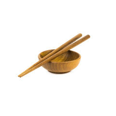 Wooden chopsticks on wood cup white background