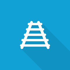 Flat Railroad icon with long shadow on blue backround