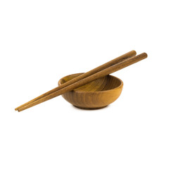 Wooden chopsticks on wood cup white background