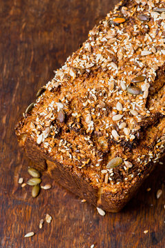 Homemade Low Carb Dukan Bread With Pumpkin And Flax Seeds.