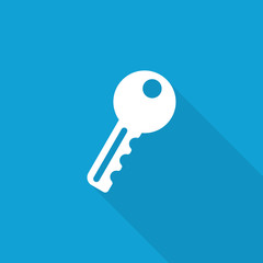 Flat Key icon with long shadow on blue backround