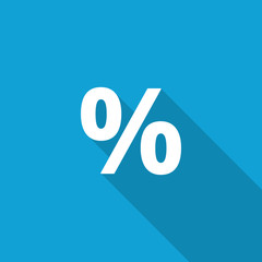 Flat Percentage icon with long shadow on blue backround