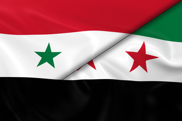 Syrian Crisis Concept Image - Flags of the Syrian Government and