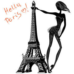 Hello, Paris. Fashion girl near Eiffel Tower - 99789129