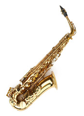 Fototapeta premium Golden saxophone isolated on white background