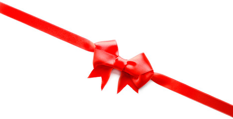 Diagonal ribbon with bow, isolated on white