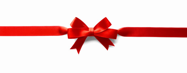 Horizontal ribbon with bow, isolated on white