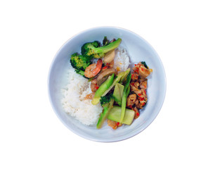 rice topped with stir-fried pork and basil Thai food