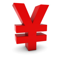 Obraz premium Red 3D Yen Symbol Isolated on White Background with Shadows