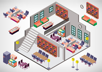 illustration of info graphic interior room concept in isometric graphic