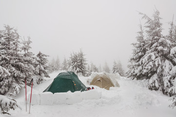 two tent on the snow