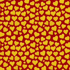 Watercolor golden hearts Saint Valentine's Day seamless pattern