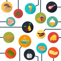 Set of sixteen color food icons
