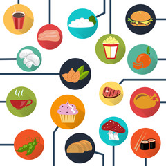 Set of sixteen color food icons