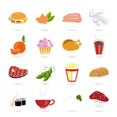 Set of sixteen color food icons