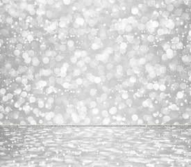 white silver glitter bokeh abstract background, for montage or display your products