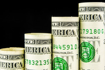 rising steps made of one american dollar banknotes