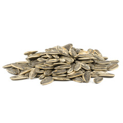 sunflower seeds pile against white background