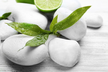Spa set on wooden background