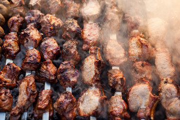 Obraz na płótnie Canvas beef and pork steak bbq on the grill