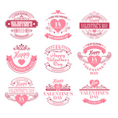 Valentine day Set of typography elements with hearts. Vector illustration
