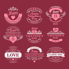 Valentine day Set of typography elements with hearts. Vector illustration
