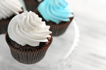 Cupcakes on glass dish closeup