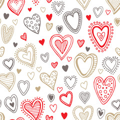 Seamless  love red and gold heart background. Vector illustration