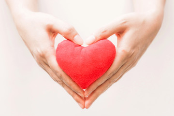 Obraz premium Female hand holding a red heart