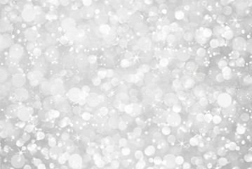 white silver glitter bokeh with stars abstract background