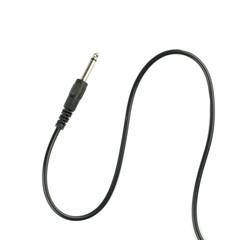 Guitar audio jack with black cable isolated on white background