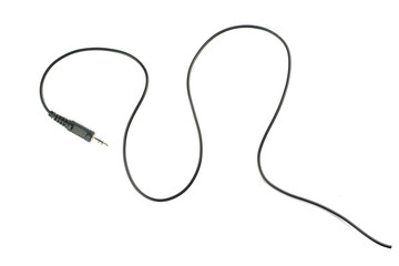 Guitar audio jack with black cable isolated on white background