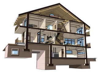3d section of a country house