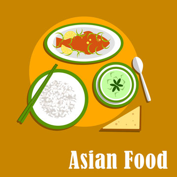 Asian dinner dishes of thai cuisine