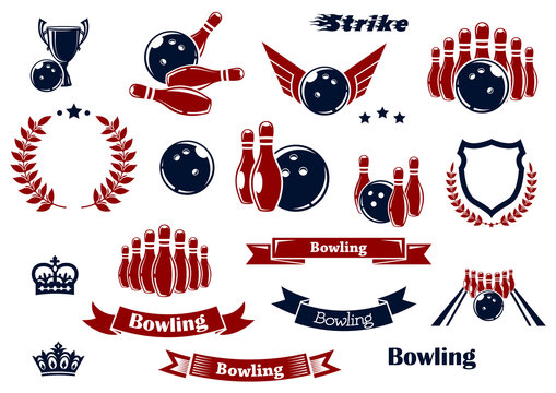 Bowling sport items and design elements