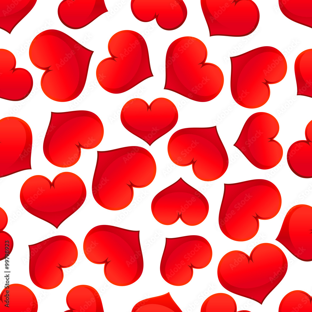 Poster Red hearts pattern on white background