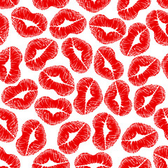 Red heart shaped lips prints seamless pattern