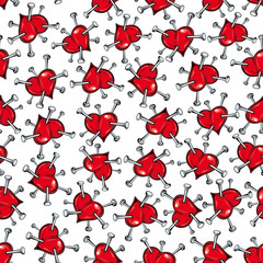 Seamless vector pattern of scattered red hearts