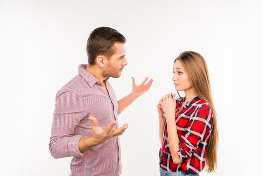 Young hipster couple quarrels