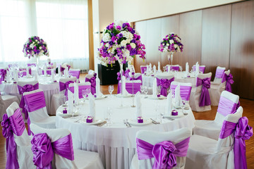 Table set for wedding or another catered event dinner.