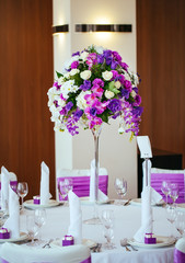 Table set for wedding or another catered event dinner.